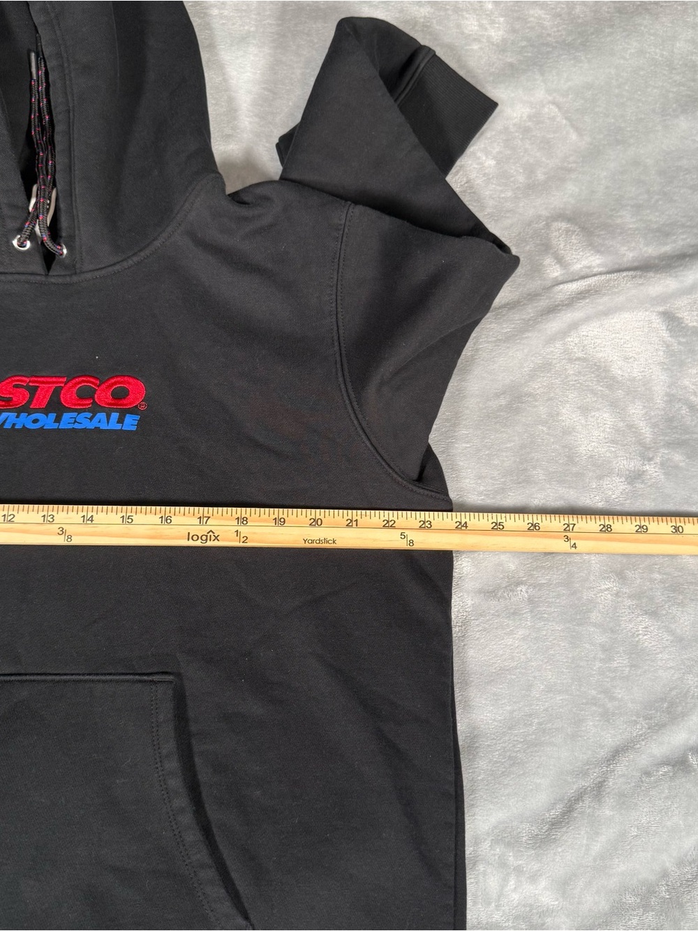 Costco Kirkland Embroidered Hoodie Mens Large Drawstring Washed Black - Picture 5 of 7